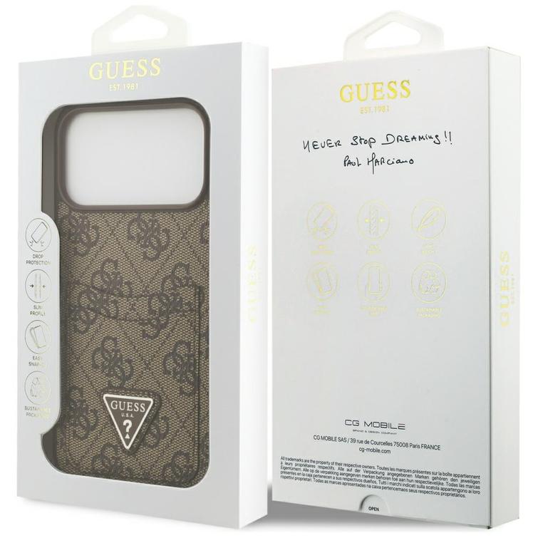 Guess 4G Double Card Triangle -suojakuori iPhone 17 Pro Maxille, ruskea