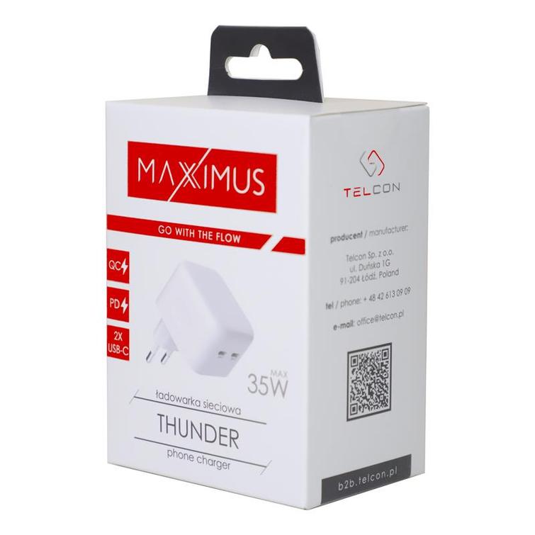 WALL CHARGER MX THUNDER PD 35W, 2xUSB-C WHITE
