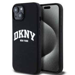 DKNY iPhone 15 Plus 6,7" -puhelimen suojakuori DKHMP15MSNYACH musta HC Magsafe -silikoni kaarilogolla.
