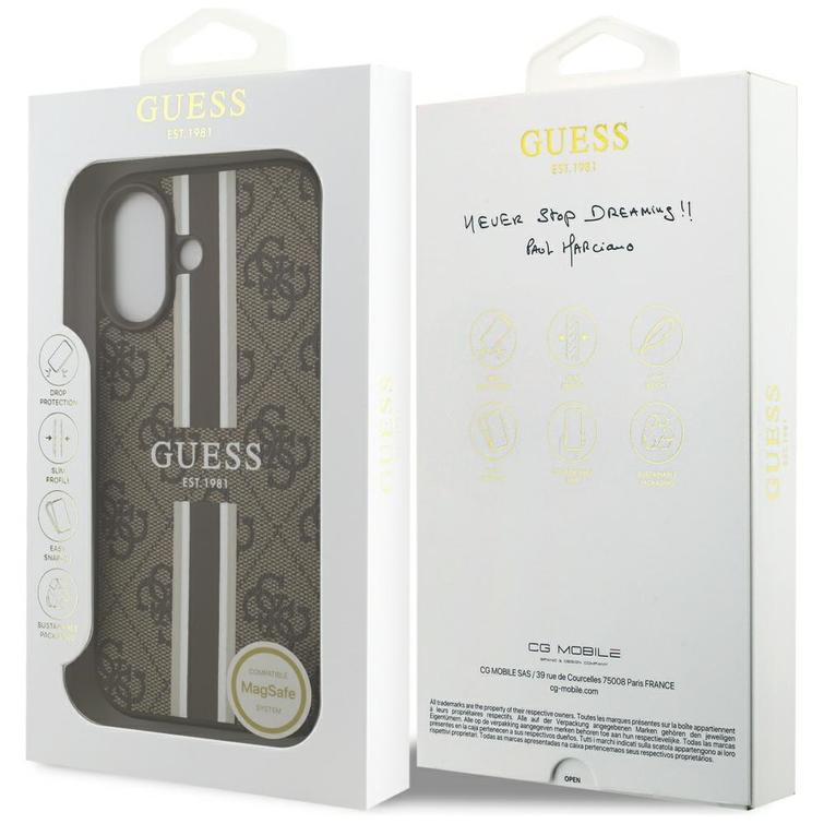 Guess 4G Printed Stripes MagSafe -suojakuori iPhone 17:lle, ruskea