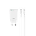 XO sein&auml;laturi CE30 PD 30W 1x USB-C 1x USB valkoinen + USB-C-kaapeli - Lightning