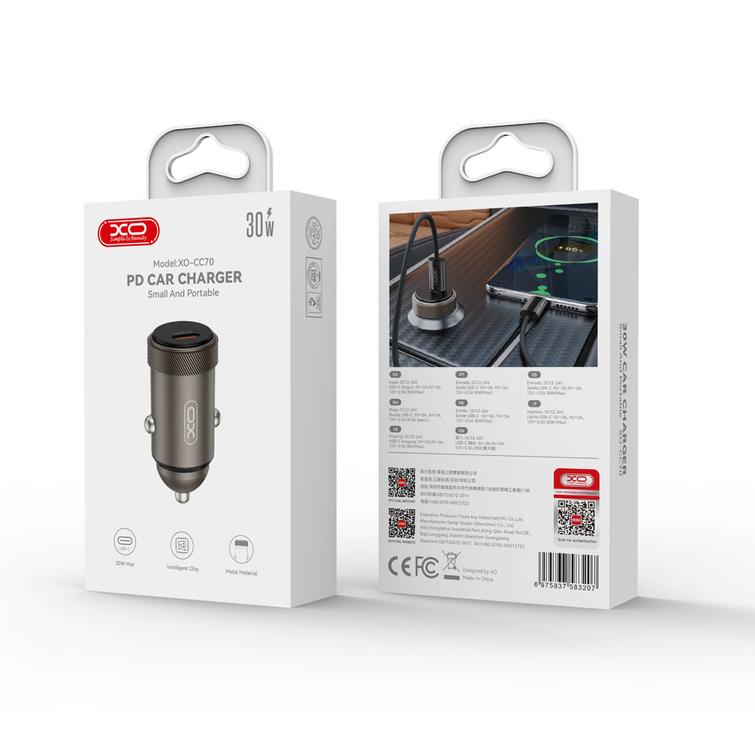 XO autolaturi CC70 PD 30W 1x USB-C musta