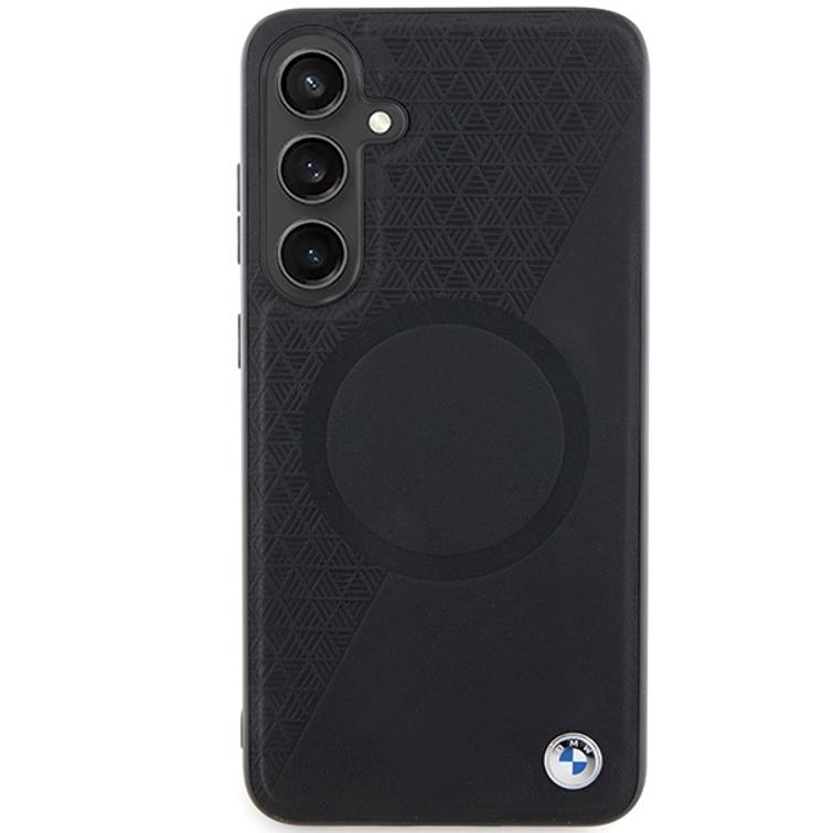 BMW-kotelo Samsung Galaxy S24 Plus -puhelimelle, musta, MagSafe Signature -nahkainen puoliteksturoitu ja py&ouml;re&auml; nahkakotelo