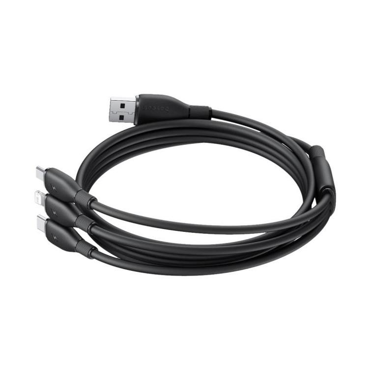 Baseus Ultra Fast One-for-Three -pikalatauskaapeli USB-A - M+L+C 3.5A 0.8m Kosminen Musta