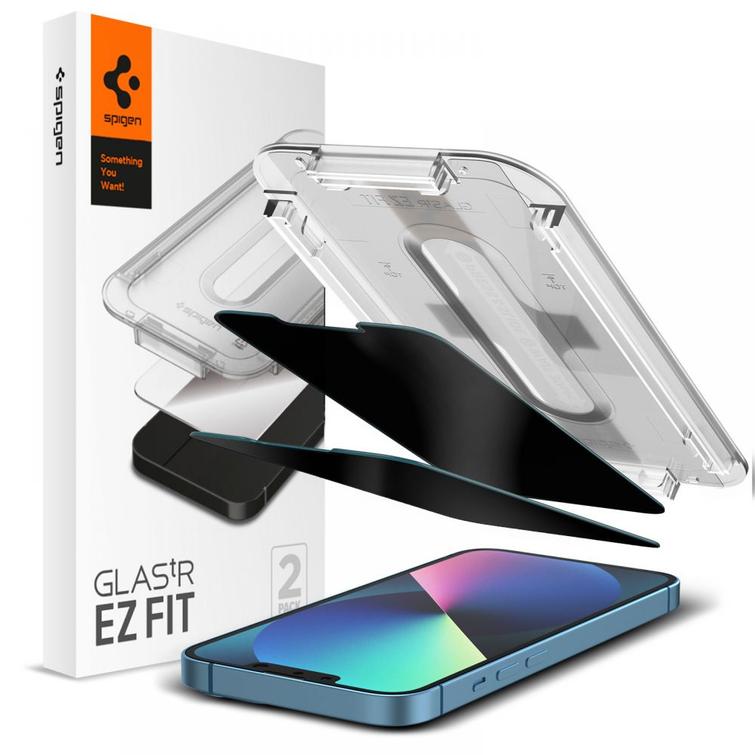 Spigen karkaistu lasi GLAS.TR "EZ FIT" 2 kpl iPhone 13 / 13 PRO / 14 / 16E 6,1" yksityisyyttä suojaava