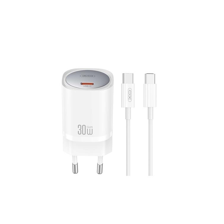 XO-sein&auml;laturi CE20 PD 30W 1x USB-C valkoinen + USB-C-kaapeli - USB-C
