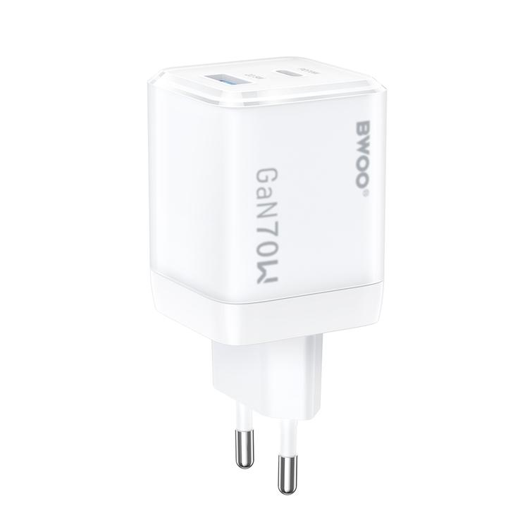 BWOO GaN -sein&auml;laturi CDA224 QC 70W 1 x USB 1 x USB-C, valkoinen