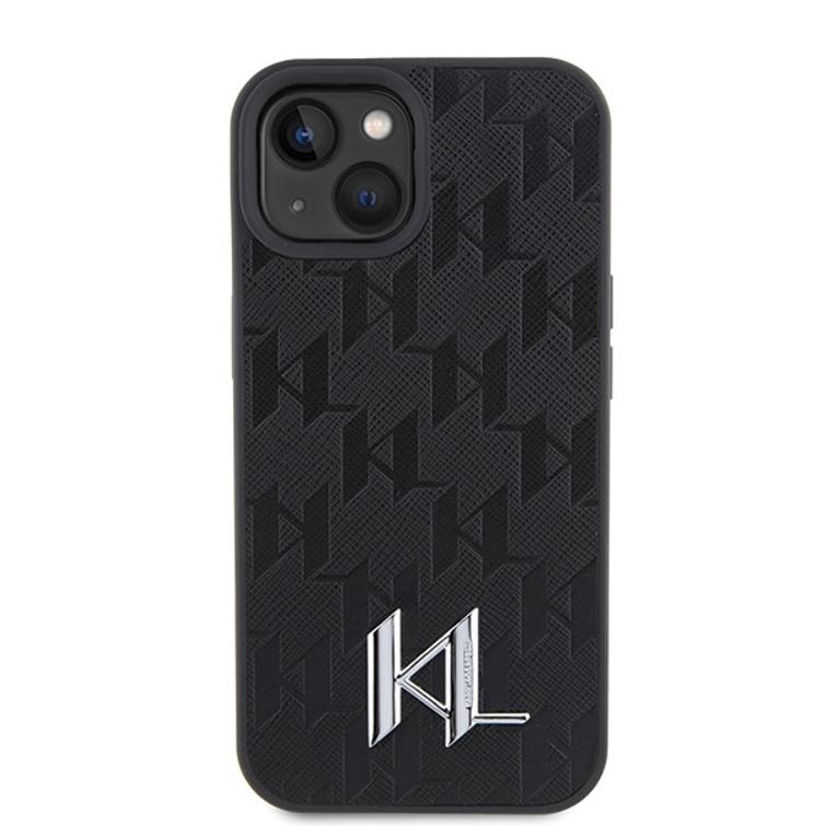 Karl Lagerfeld -suojakuori iPhone 15 6,1":lle KLHCP15SPKLPKLK musta HC Hot Stamp Monogram KL Metal Logo
