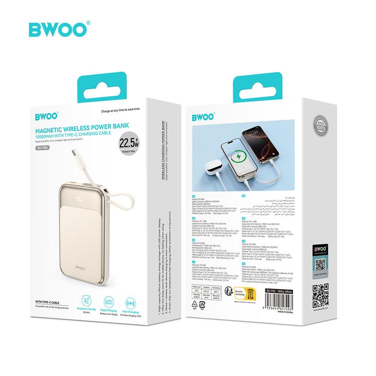 BWOO PD 20W 10000 mAh Power Bank With Usb-c Cable and Display P80 gold