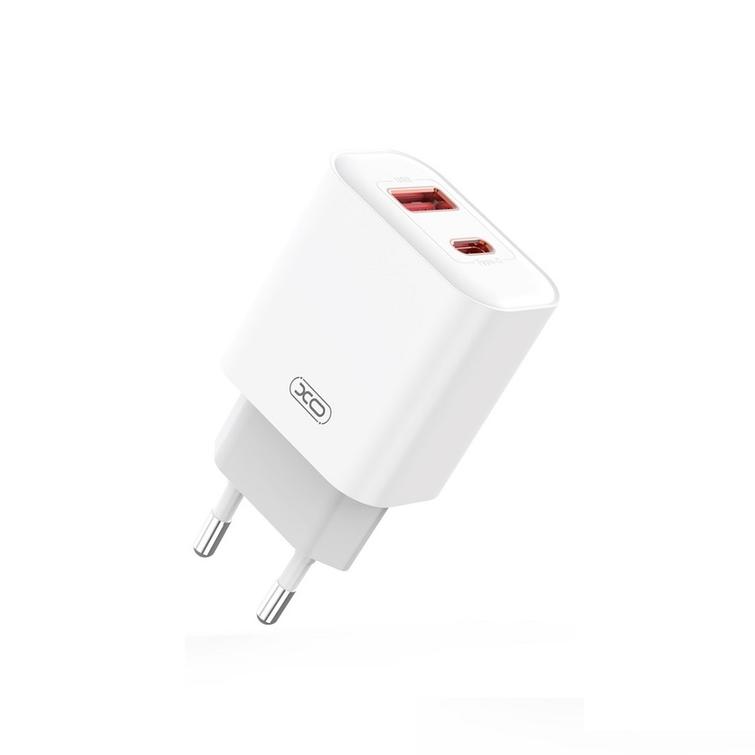 XO-sein&auml;laturi CE12 PD QC 3.0 20W 1x USB 1x USB-C valkoinen