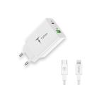 WALL CHARGER T-PHOX SPEEDY USB-C 20W/USB 18W PD QC + CABLE LIGHTNING 1M WHITE