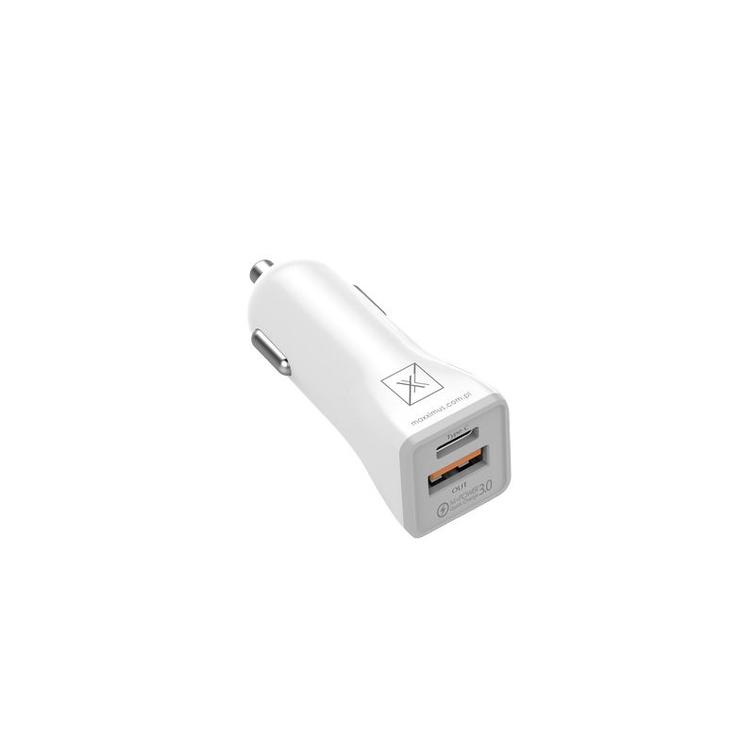 CAR CHARGER MX KAPPA 18W PD+QC, USB-A+C + TYPE-C/LIGHTNING CABLE 20W PD WHITE