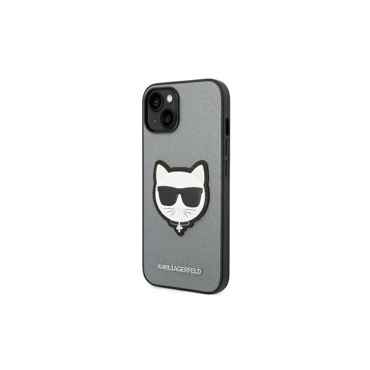 Karl Lagerfeld case for iPhone 14 Plus 6,7" KLHCP14MSAPCHG silver PU Saffiano case with Choupette Head Patch