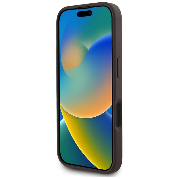 Guess HC MagSafe PU 4G Circle -suojakuori klassisella logolla iPhone 16:lle, ruskea