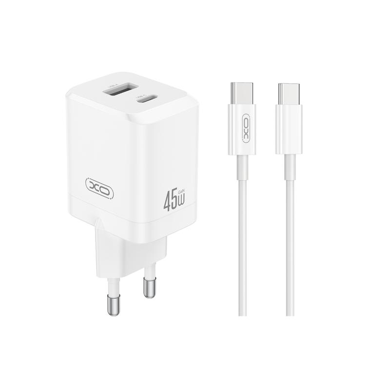 XO-seinälaturi CE36 PD 45W 1x USB-C 1x USB valkoinen + USB-C-kaapeli - USB-C
