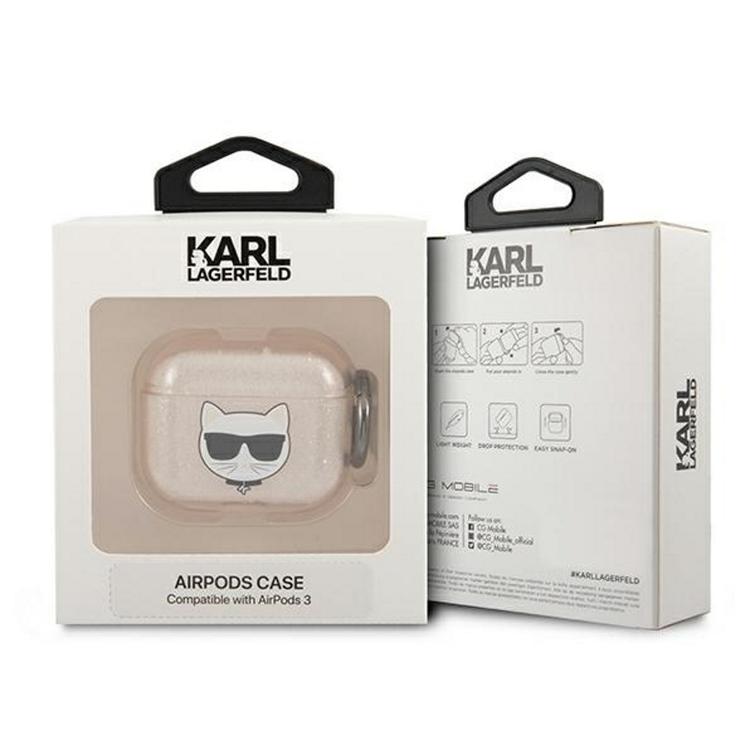 Karl Lagerfeld Airpods 3 -kuulokkeiden suojakuori KLA3UCHGD, kultainen Glitter Choupette