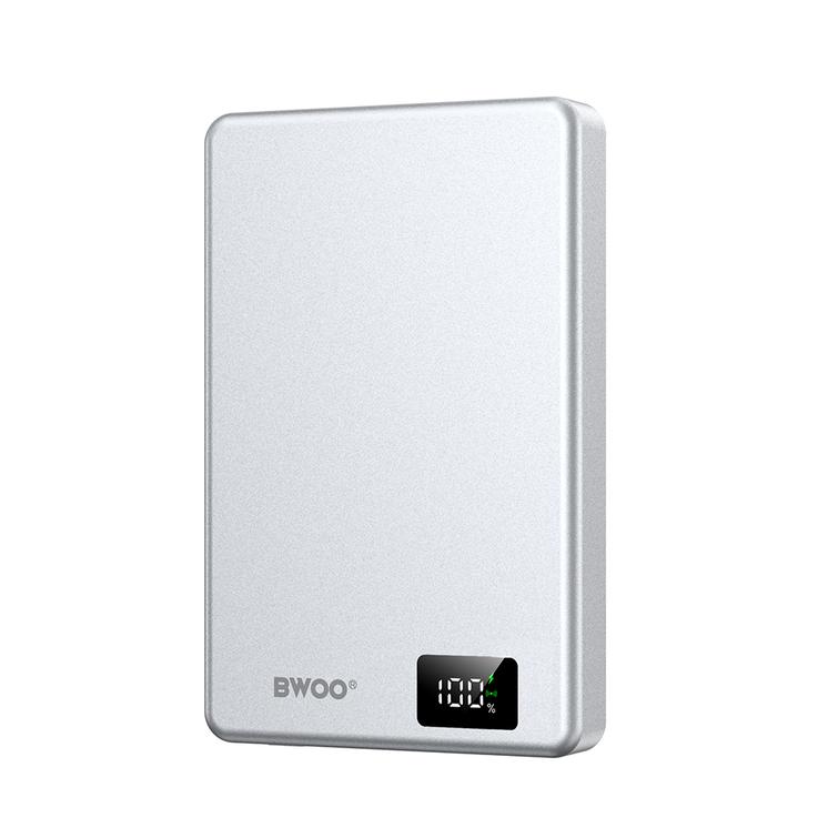 BWOO ultraohut alumiininen magneettinen varavirtal&auml;hde P76 PD 20W 10000 mAh digitaalisella n&auml;yt&ouml;ll&auml; ja USB-C-portilla, musta