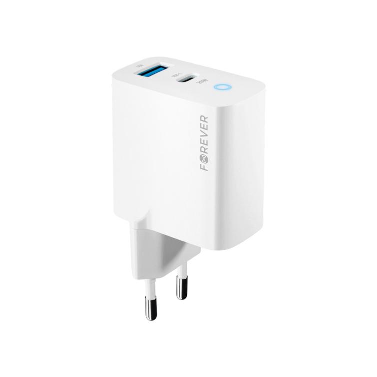 Forever TC-06-20AC PD QC laturi 1x USB-C 1x USB 20W valkoinen