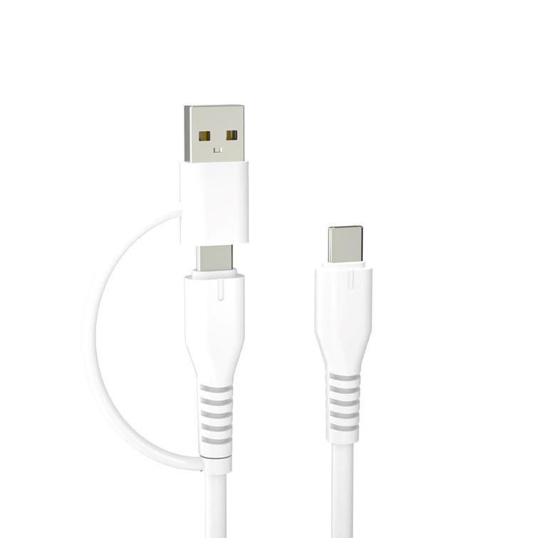 Forever kierrätyskaapeli 2w1 1,5m 3A USB-C - USB-C + USB-A KR2W1-00 valkoinen