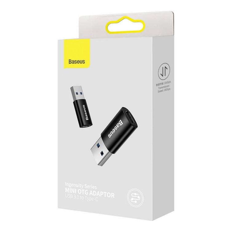 Baseus Ingenuity USB-A 3.1 - USB-C -sovitin, musta, OTG