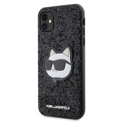 Karl Lagerfeld iPhone 11 / XR -suojakuori KLHCN61G2CPK musta kovakuori Glitter Choupette Patch -kuviolla