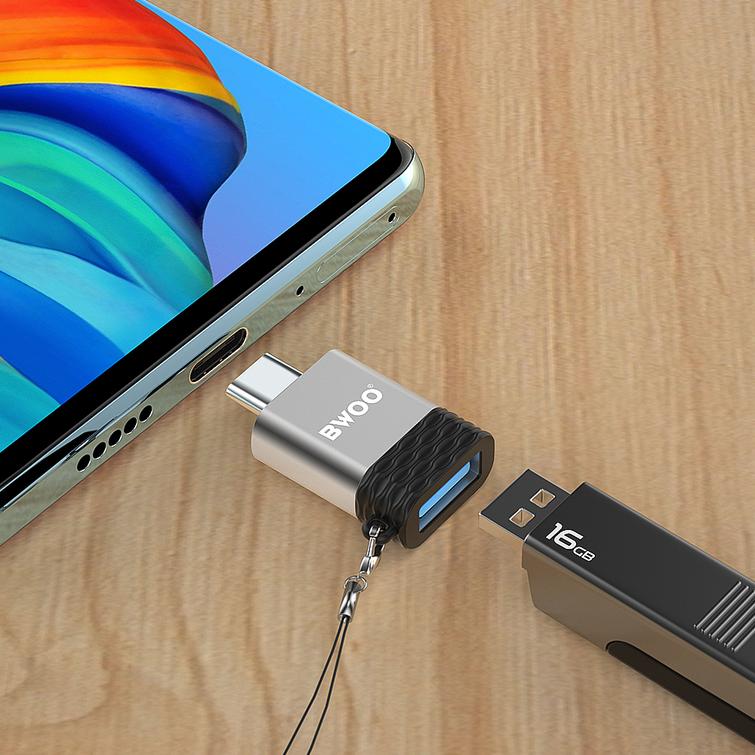 BWOO-sovitin USB - USB-C harmaa OTG BZ-35
