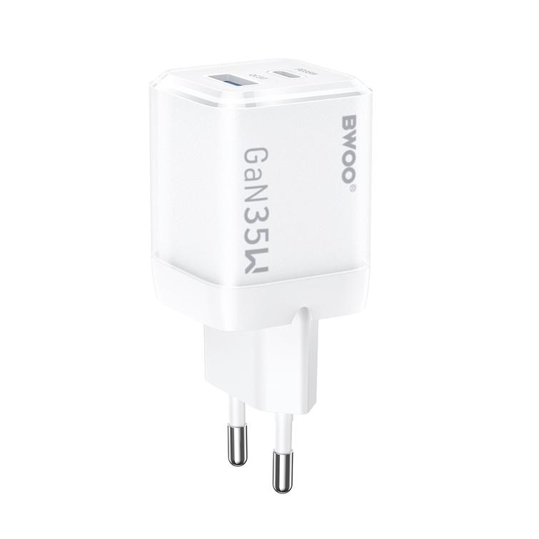BWOO GaN wall charger CDA222 PD 35W 1 x USB 1 x USB-C, white