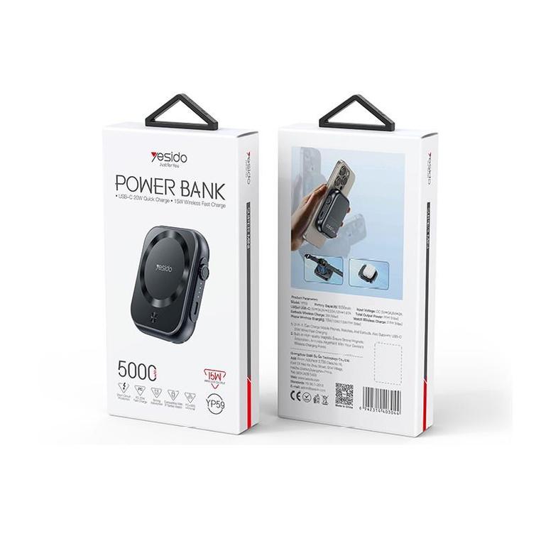 YESIDO POWERBANK YP59 5 000mAh 22W USB-C 15W MAGSAFE, BLACK