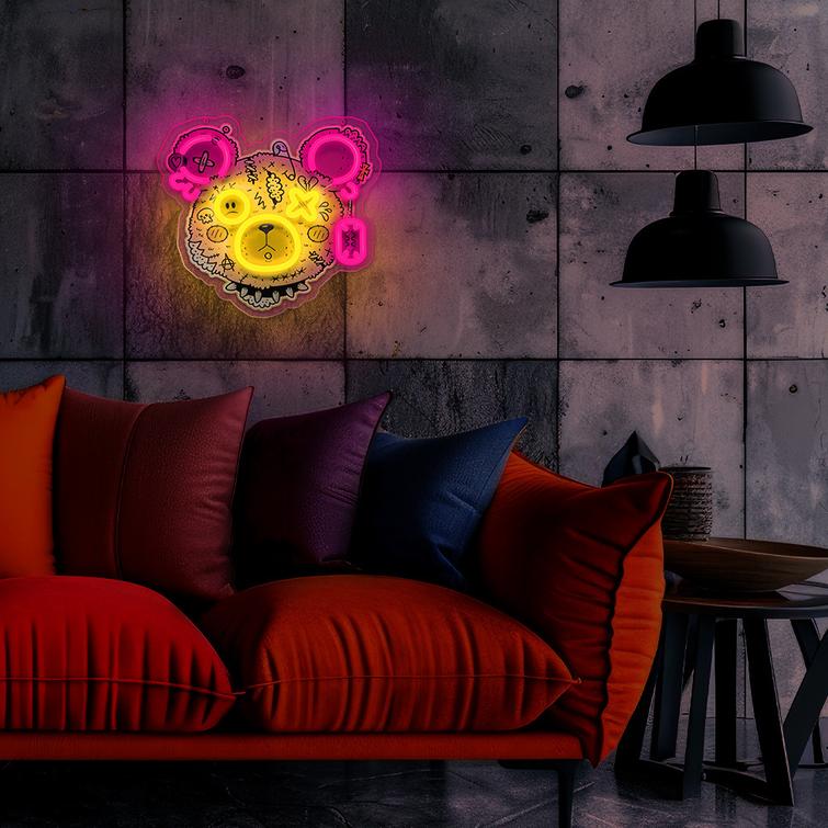 Neon ART LED PUNK TEDDY BEAR pink-yellow FLA01 Forever Light