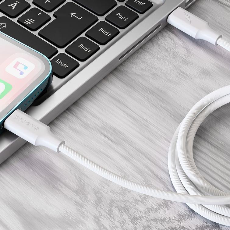 Proove kaapeli Raidallinen Silikoni USB-C - Lightning 1m 3A valkoinen