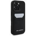 Karl Lagerfeld HC Grained PU CardSlot Metal Elong -suojakuori iPhone 16 Pro Maxille, musta