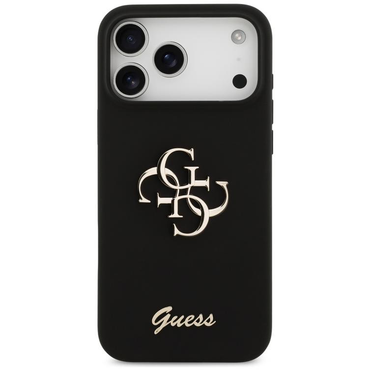 Guess Silicone Big 4G Script -suojakuori iPhone 17 Pro Maxille, musta