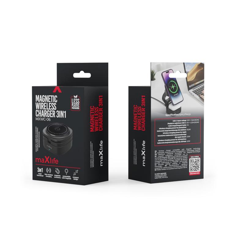 Maxlife MXWC-06 magneettinen langaton laturi 15W musta 3in1