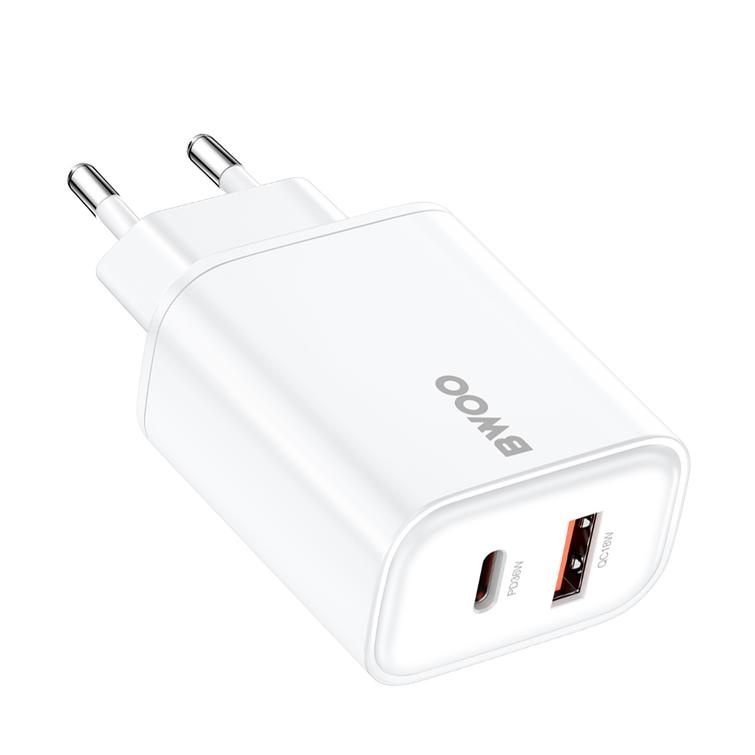 BWOO CDA207 PD 36W sein&auml;laturi 1x USB-A + USB-C -portti valkoinen