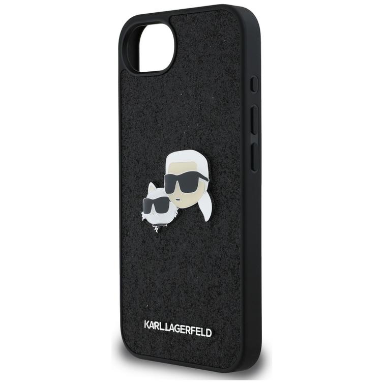 Karl Lagerfeld HC Fixed Glitter K&C Heads Logo Metal Pin -suojakuori iPhone 16e:lle, musta