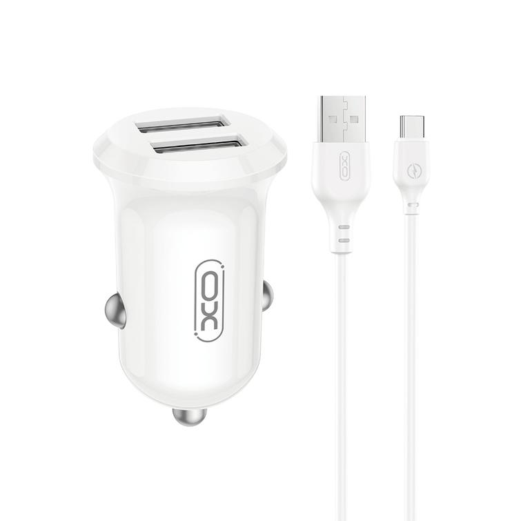 XO autolaturi CC67 12W 2x USB musta + USB - USB-C -kaapeli