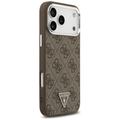 Guess Case Magsafe 4G PU-nahkakotelo kolmiologolla ja hopeisella metallisella kamerakehyksell&auml; iPhone 17 Pro Maxille, ruskea