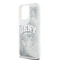 DKNY-suojakuori iPhone 15 Pro Max 6,7":lle DKHCP15XLBNAET, valkoiset HC-nestekimalteet ja kaarilogo.