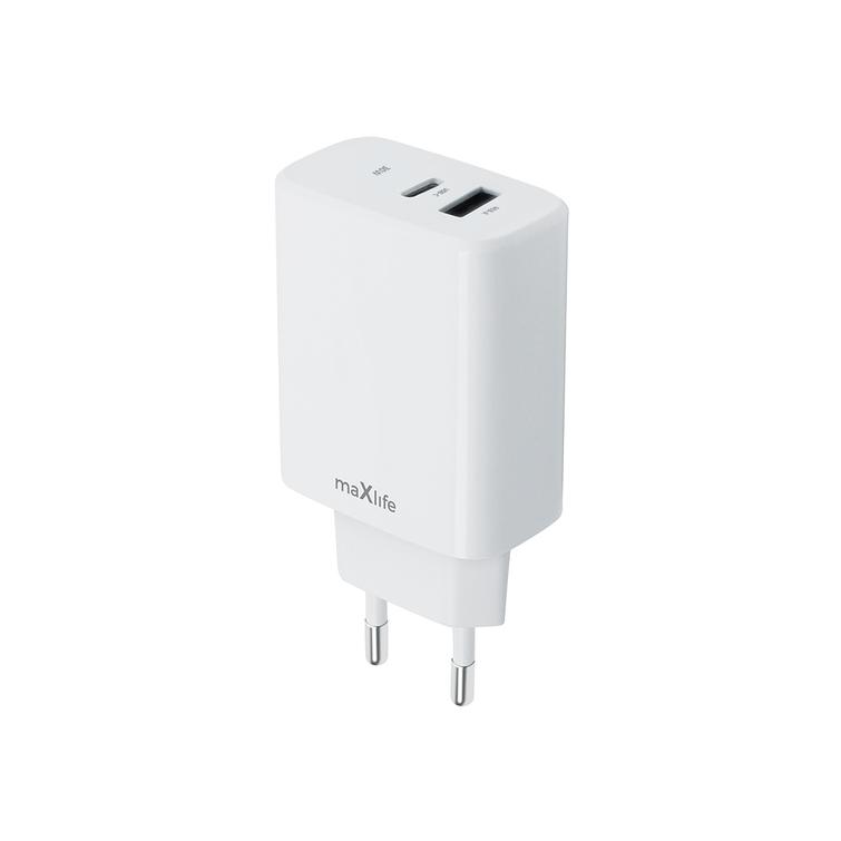Maxlife MXTC-10-30AC PD QC laturi 1x USB-C 1x USB 30W valkoinen