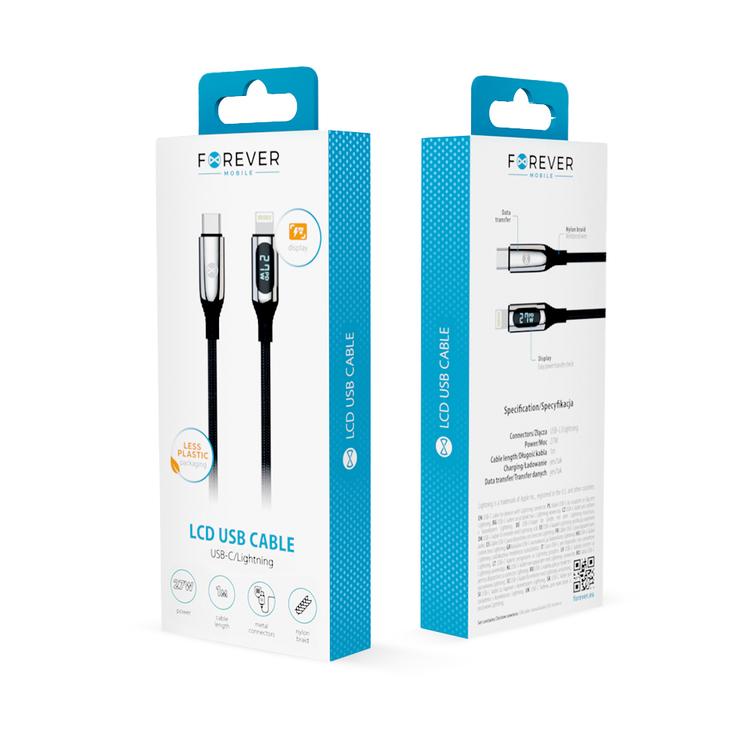 Forever LCD-kaapeli USB-C - USB-C 1,0 m 100W musta