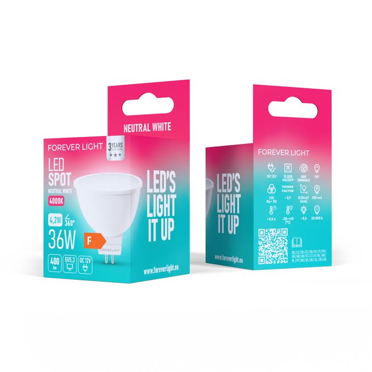 Forever Light LED-lamppu GU5,3 MR16 4,2 W 400 lm 4000 K 12 V luokka F