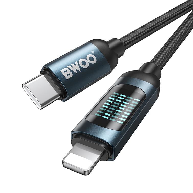 BWOO usb-c Lightning-kaapeli 1m 27W LED-näytöllä, punottu, musta