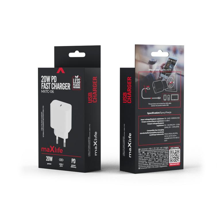 Maxlife MXTC-06 PD QC laturi 1x USB-C 20W valkoinen
