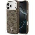 Guess Case Magsafe 4G PU-nahkakotelo kolmiologolla ja hopeisella metallisella kamerakehyksell&auml; iPhone 17 Pro Maxille, ruskea