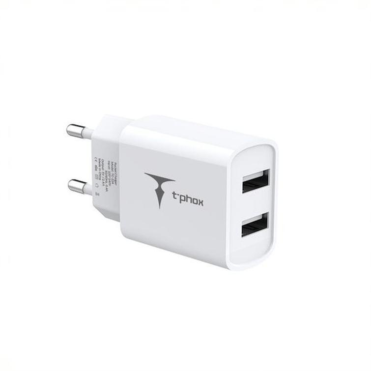 T-PHOX WALL CHARGER POCKET SERIES 2xUSB TCC-224 12W + USB-C CABLE WHITE
