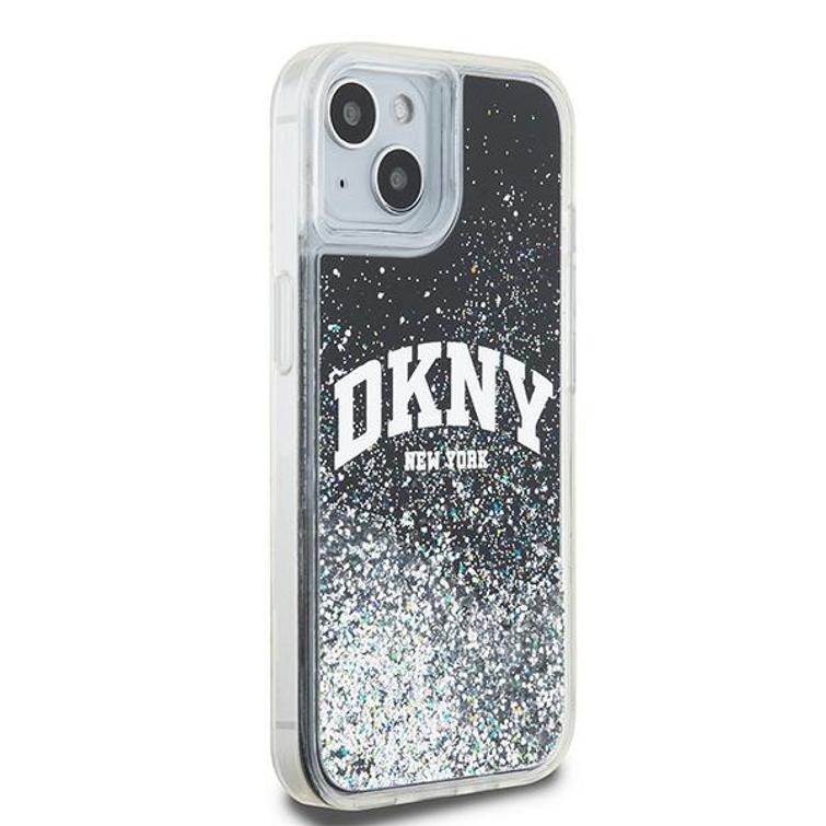 DKNY-kotelo iPhone 15 Plus 6,7":lle DKHCP15MLBNAEK mustat nestekimalteet kaarilogolla