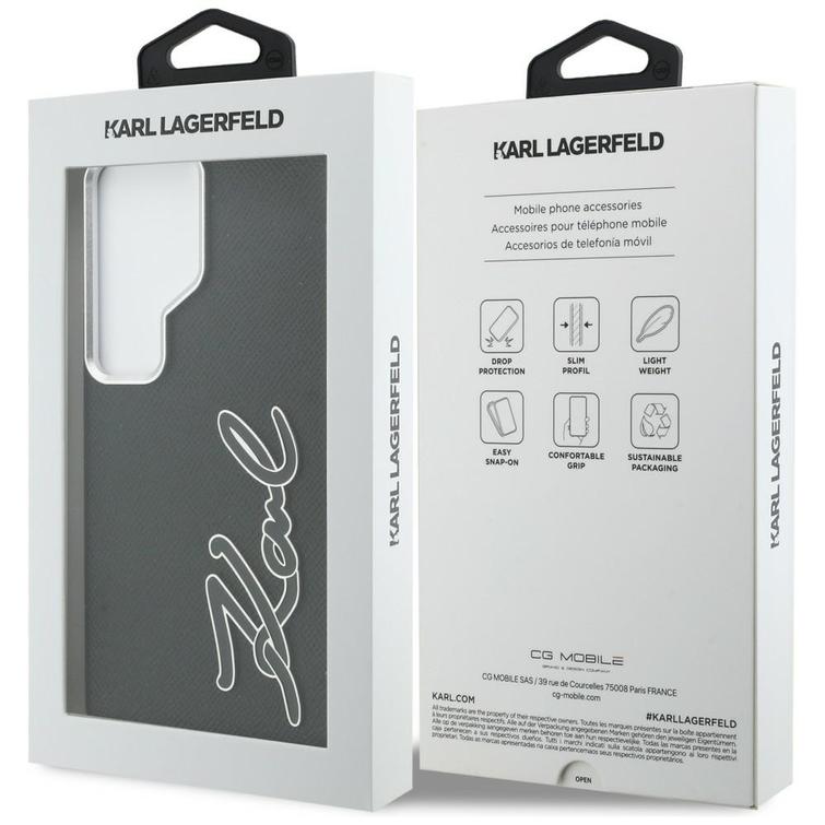 Karl Lagerfeld case Grained Signature Metal Resin Logo for Samsung Galaxy S26 Ultra black