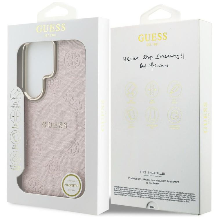 Guess case Saffiano Peony Embossed Ring MagSafe for Samsung Galaxy S26 Ultra pink