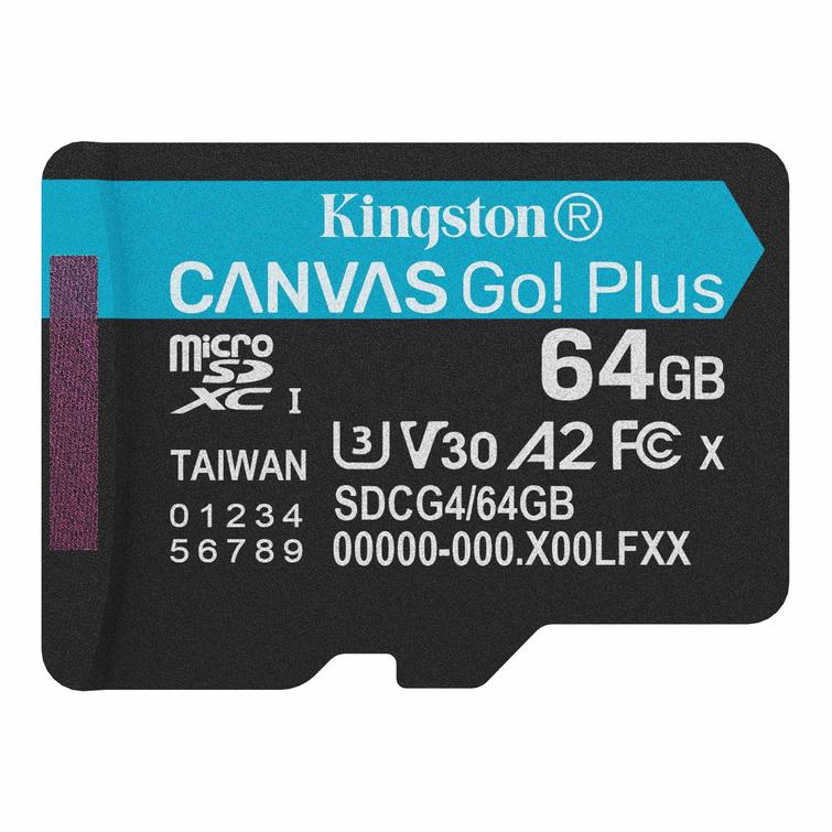 Kingstonin muistikortti 64GB microSDXC Canvas Go Plus Gen4 200R A2 U3 yksitt&auml;ispakkaus ilman ADP:t&auml;