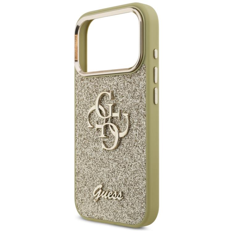 Guess Fixed Glitter Big 4G Metal Frame -suojakuori iPhone 17 Prolle, kulta
